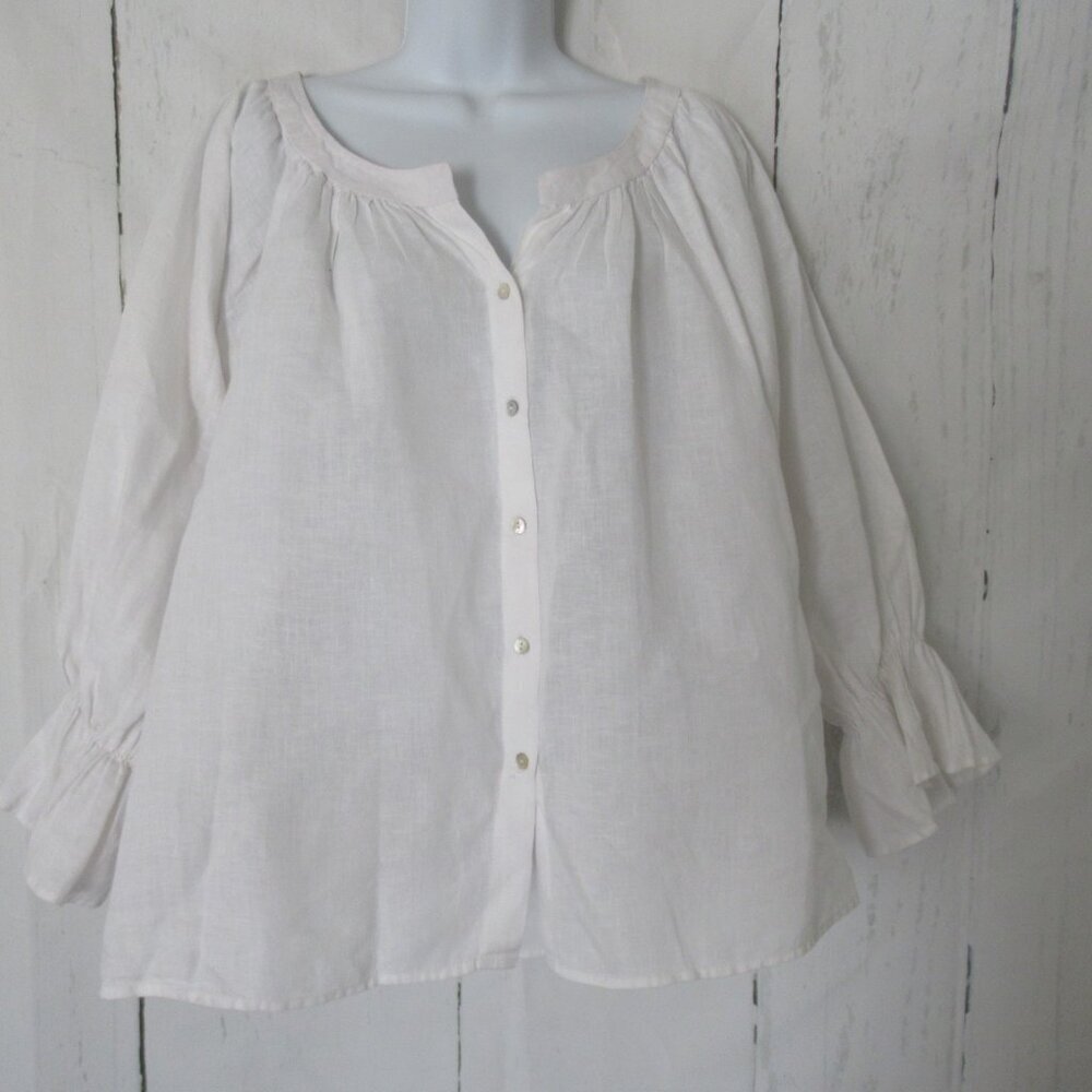 Carolina Top M L White Linen Button up Flowy Lagenlook Beachy Minimalist